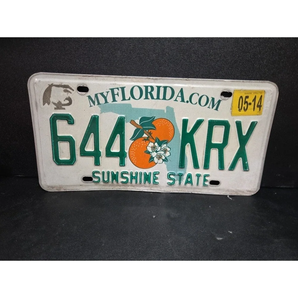 Florida License Plate 644 KRX Sunshine State Oranges 2014 Decal Metal Decor